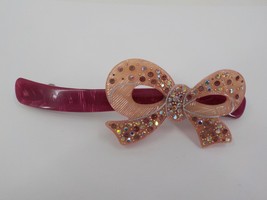 MIONNE LARGE PURPLE BARETTE HAIR CLIP SEQUINS HANDMADE LIGHT PINK BOW PA... - £10.26 GBP