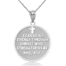 10k White Gold Philippians 4:13 I Can Do All Thing Throu Christ Pendant Necklace - £143.76 GBP+