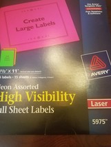 Avery High-Visibility Laser Labels, 8-1/2 x 11, Assorted Neons, 15/Pk - ... - £23.55 GBP