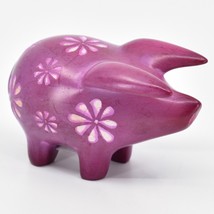 Vaneal Group Hand Carved Kisii Soapstone Fuchsia Pink Piglet Pig Figurine - £12.65 GBP