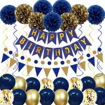 Navy Blue Gold Birthday Decorations, Birthday Party Supplies For Men Women Boys  - £25.57 GBP