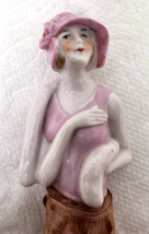 Antique Germany Arms Away 1/2 Flapper Doll Pink w Fur Stole Brush Handle... - $49.01