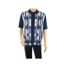 Mens Stacy Adams Italian Style Knit Woven Shirt Short Sleeves 3117 Navy Blue image 7