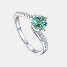 Twisted 1Ct Green Moissanite Engagement Ring 925 Sterling Silver Round Cut VVS - £37.10 GBP