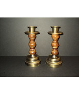 Taper Candle Holders Brass &amp; Wood 9 1/4&quot; Set of 2 Vintage Homco Home Int... - £22.80 GBP