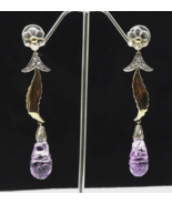 Natural Amethyst Carved Teardrop Diamond 18K Gold &amp; 925 Silver Victorian... - £227.14 GBP