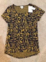 NWT LuLaRoe Classic Tee - Size XS Small - Blue &amp; Mustard Fall Leaves Feathers - £7.56 GBP