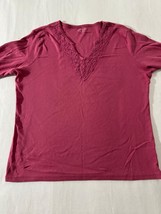 St Johns Bay Women's Red Cotton Embroidered V-Neck Long Sleeve Blouse Top Size L image 6