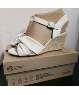 Clarks Women’s Margee Beth White Wedge Sandal Size 7 W Espadrille Leathe... - $59.47 CAD