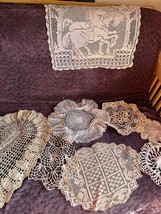 Lot of Cream or Ecru Filet Crocheted Stately Horses Round &amp; Oval Doilies... - $23.95