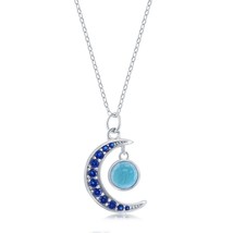 Sterling Silver Blue CZ Moon &amp; Round Larimar Necklace - £52.56 GBP