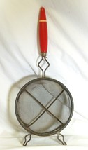 Sieve Mesh Strainer Kitchen Farmhouse Utensil Red Wooden Handle USA a - $14.84