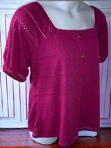 Lane Bryant short sleeve raspberry pink lined sweater button accents NEW... - £26.32 GBP