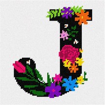 Pepita Needlepoint kit: Letter J Primary Floral, 7&quot; x 7&quot; - £40.22 GBP+