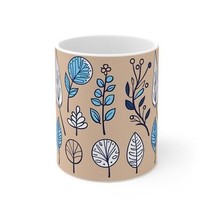 Elegant Blue White Floral Ceramic Mug 11oz - Charming Vintage-inspired Design - £10.38 GBP