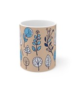 Elegant Blue White Floral Ceramic Mug 11oz - Charming Vintage-inspired D... - £10.29 GBP