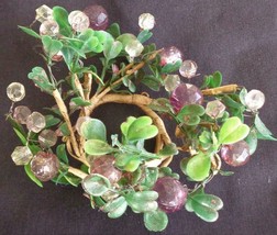 Pretty Hand-Crafted Candlestick Wreath – Glass Beads – Fabric Leaves – G... - $9.89