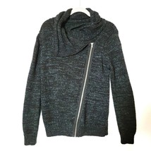 Forever 21 Womens Cable Knit Sweater Asymmetric Zipper Size L Black Vintage - £12.14 GBP