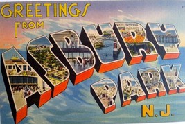 Greetings From Asbury Park NJ Large Big Letter Postcard Linen Unused New Jersey - £32.88 GBP