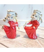2 VTG Christmas Angels Red Dresses Holding A Gold Star Staff Japan White... - £30.11 GBP