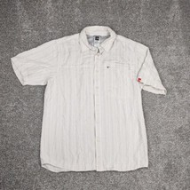 The North Face Shirt Men Med Tan Stripe Zip Pocket Camp Outdoor Mesh Fishing - $14.99