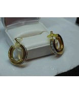 Vtg Hoop Earrings Glass Chunky Gold Tone CZ Crystals 1” x 1/4" High end Nice - $44.54