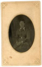 CIRCA 1860&#39;S Paper Framed TINTYPE Lovely Older Woman Sitting in Victorian Dress - £13.04 GBP