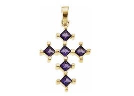 14K Yellow Gold Amethyst Cross Pendant - £376.05 GBP