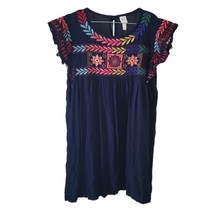 Chikas Yapas Navy Blue Embroidered Reld Pleated Peasant Tunic Mini Dress - £34.68 GBP