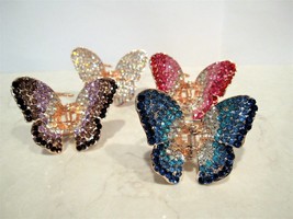 Gold metal butterfly blue, pink, purple or clear crystal hair claw clip bridal - £11.15 GBP