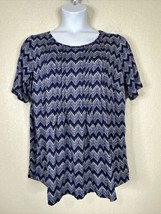 NWT Avenue Blouse Womens Plus Size 18 (1X) Blue Zig-Zag Pleated Short Sleeve - £19.47 GBP