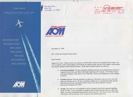 AOM French Airline Horaires Timetable October 1998 and Letter &amp; Envelope - £13.98 GBP