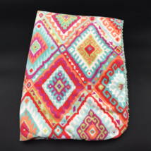 Levtex Geometric Baby Blanket Pom Pom Trim Plush Back - £17.57 GBP