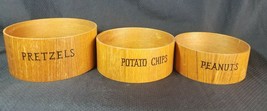 Retro Woodcrest Wood Snack Bowl Set Pretzels Chips Peanuts Styson Japan ... - $23.71