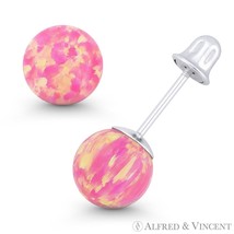 Fiery Royal-Pink Synthetic Opal Ball Screwback Stud Earrings in 14k White Gold - £35.22 GBP+