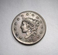 1837 Plain Cord Medium Letters Large Cent CH XF Details Coin AM660 - $177.21