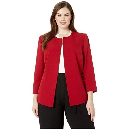 Primary image for Anne Klein Womens Red Open Front Crepe Jacket, Plus Size 0X