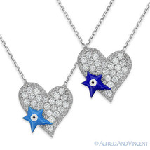 Evil Eye Heart Pendant Turkish Nazar Greek Jewish Hamsa Sterling Silver Necklace - £19.17 GBP
