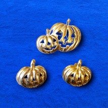 Gold Toned Pumpkin Earrings and Lapel Hat Pin - £11.25 GBP