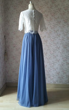 DUSTY BLUE Full Tulle Skirt Wedding Bridesmaid Plus Size Long Tulle Skirt image 5