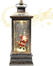 Nice Musical Christmas Snow Globe Lantern Santa Claus W/ Glitter Tree Deer Music - £19.14 GBP