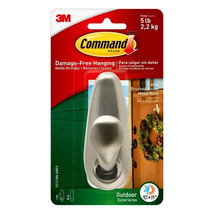 Command Outdoor Hook, Large, Brushed Nickel, 1 Wall Hook, 2 Strips/Pack - £10.71 GBP