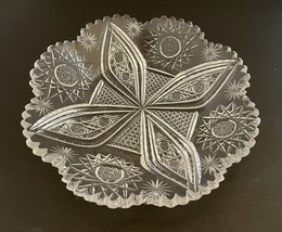 Elegant Heavy Pressed Glass Relish Tray Shallow Bowl Scalloped Sawtooth Edge - £13.35 GBP