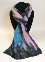 Hand Painted Silk Scarf Bubblegum Pink Blue Womens Unique Rectangle New ... - £44.29 GBP
