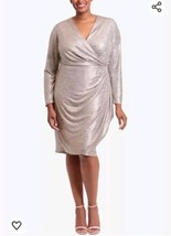 London Times Womens  Surplice Knee-Length Cocktail Faux Wrap Dress Gold Size 18W - £49.61 GBP