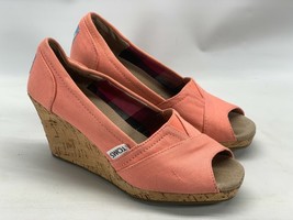 TOMS Women&#39;s Size 5 M Pink 3&quot; Wedge Heels Peep Toe Canvas Comfort Fabric Shoes - £14.24 GBP