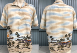 Pierre Cardin Hawaiian Tropical Vacation Floral Palm Tree Button Shirt Medium - £8.76 GBP