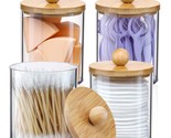 4 Pack Qtip Holder Dispenser With Bamboo Lids - 10 Oz Clear Plastic Apot... - £15.13 GBP