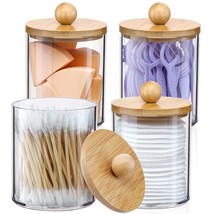 4 Pack Qtip Holder Dispenser With Bamboo Lids - 10 Oz Clear Plastic Apot... - £14.90 GBP