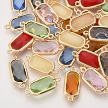 4 Glass Connectors Pendants Assorted Lot Bezeled Links Gold Mixed Charms 19mm - $8.76